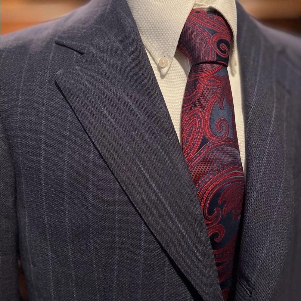LH Napoli London House Rubinacci Bespoke Navy 2 Pc 40R Pinstripe Suit - 35x31